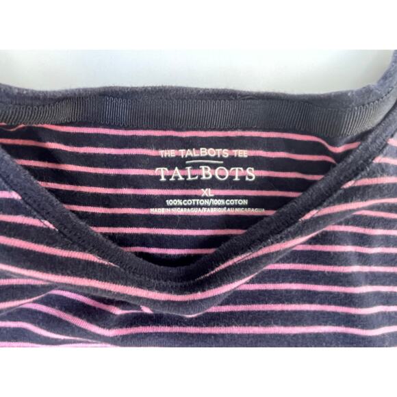 TALBOTS, SIZE XL, BLACK AND PINK STRIPED SHORT SLEEVE TOP - Picture 3 of 3